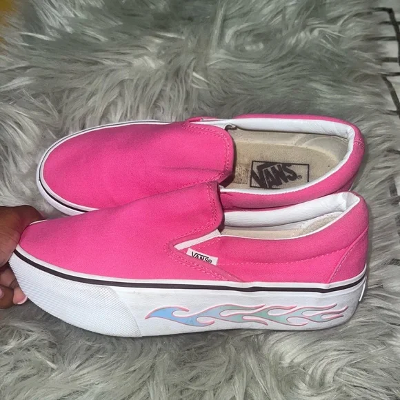 Vans Shoes Pink Vans With Holographic Flame Women 75 Poshmark